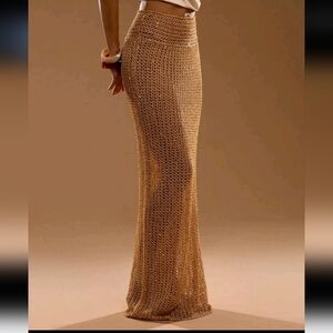 Chic Tan Crochet Maxi Skirt